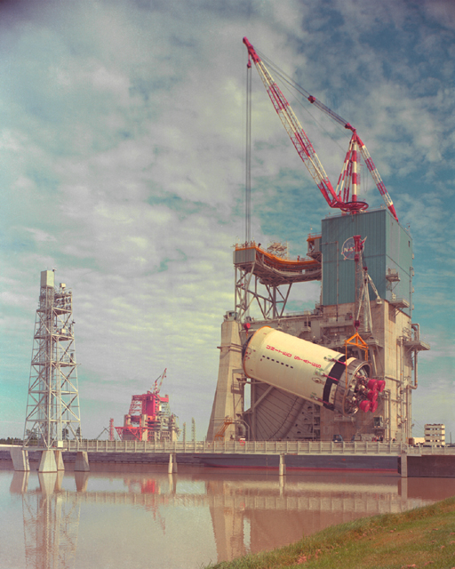 Space History Photo: Saturn V, S-II Stage is Lifted into Test Stand